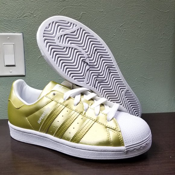 adidas Womens Superstar Satin Gold Metallic White FY1154 Sneaker Fashion Old OG - Picture 7 of 12